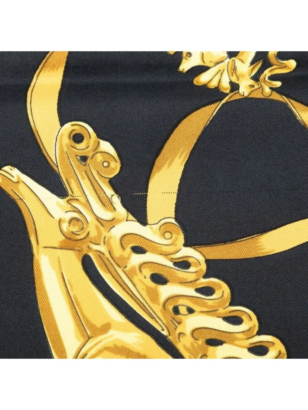 Hermes les Cavaliers D'or Yellow Gold Knight Scarf Black Silk